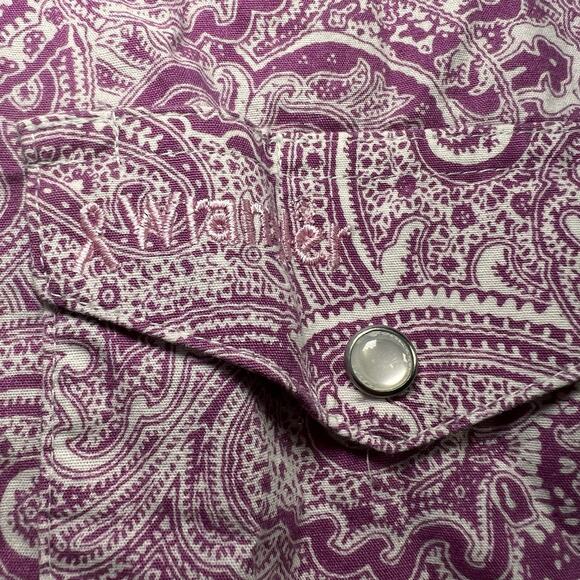 Wrangler Western Shirt Mens Size XL Pink Paisley Floral Breast Cancer Pearl Snap - Picture 9 of 16